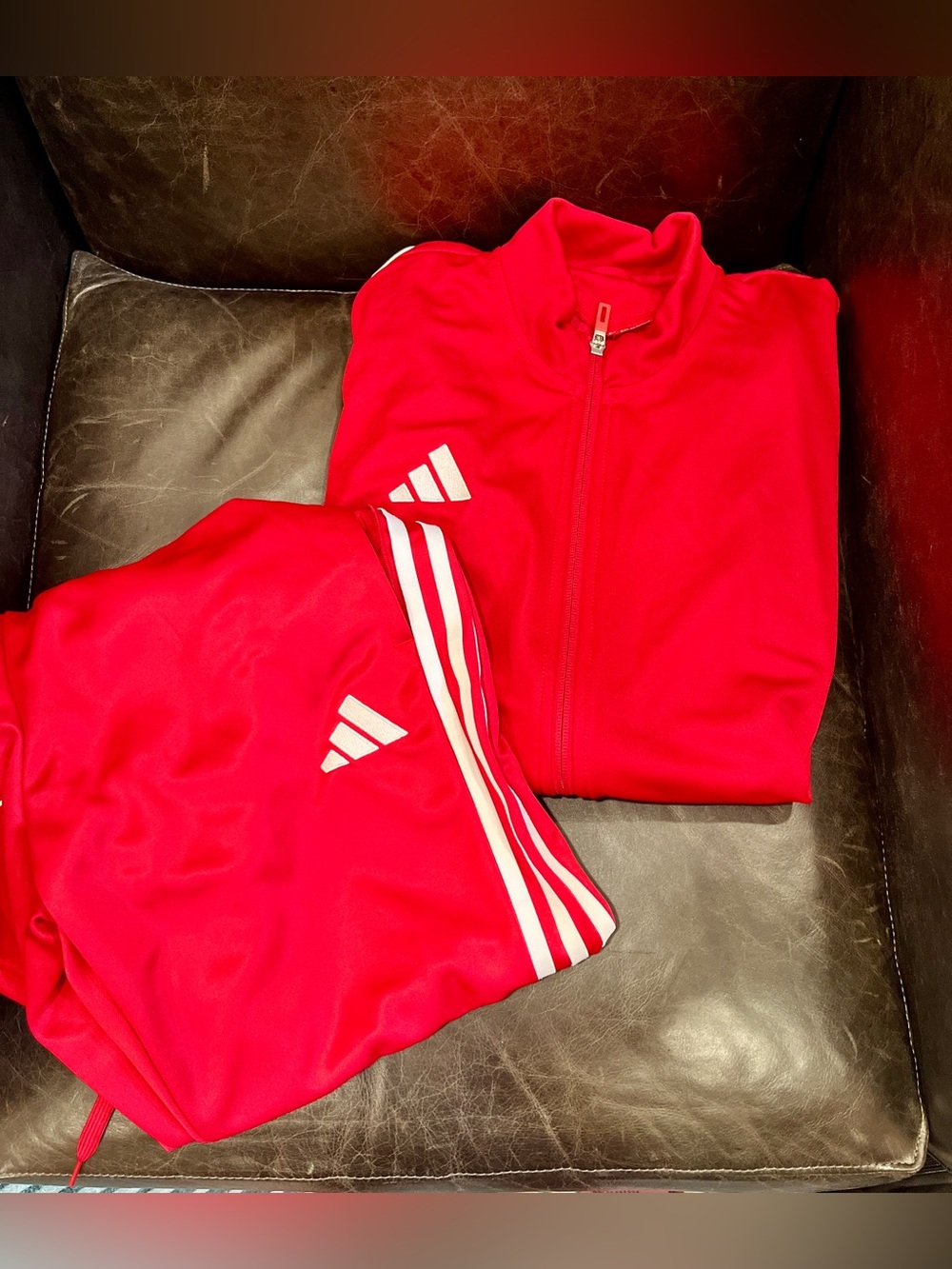Adidas Men’s Red Track Jacket with White Stripes and Track pants